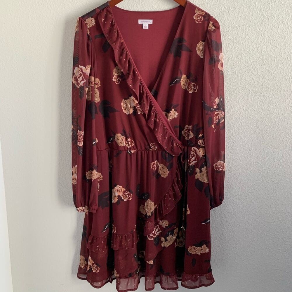 Xhilaration Floral Ruffle Boho Dress Faux Wrap Lined Lightweight  Large